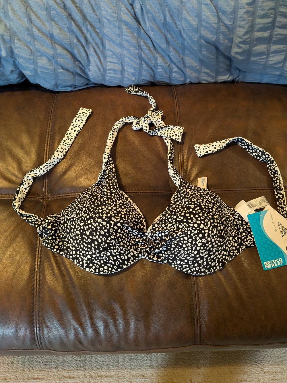 Coco Reef Reversible Black & White Printed Halter Bikini Top